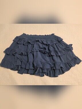 Free People Blue Tiered Ruffle Mini Skirt Size L